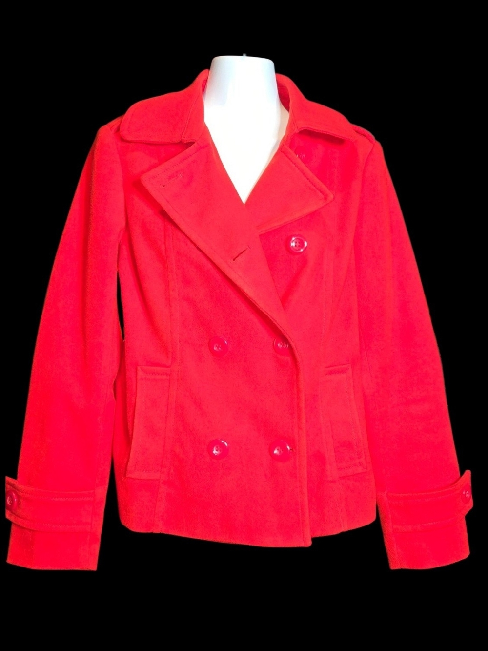 Women’s Double-Breasted Red Pea Coat